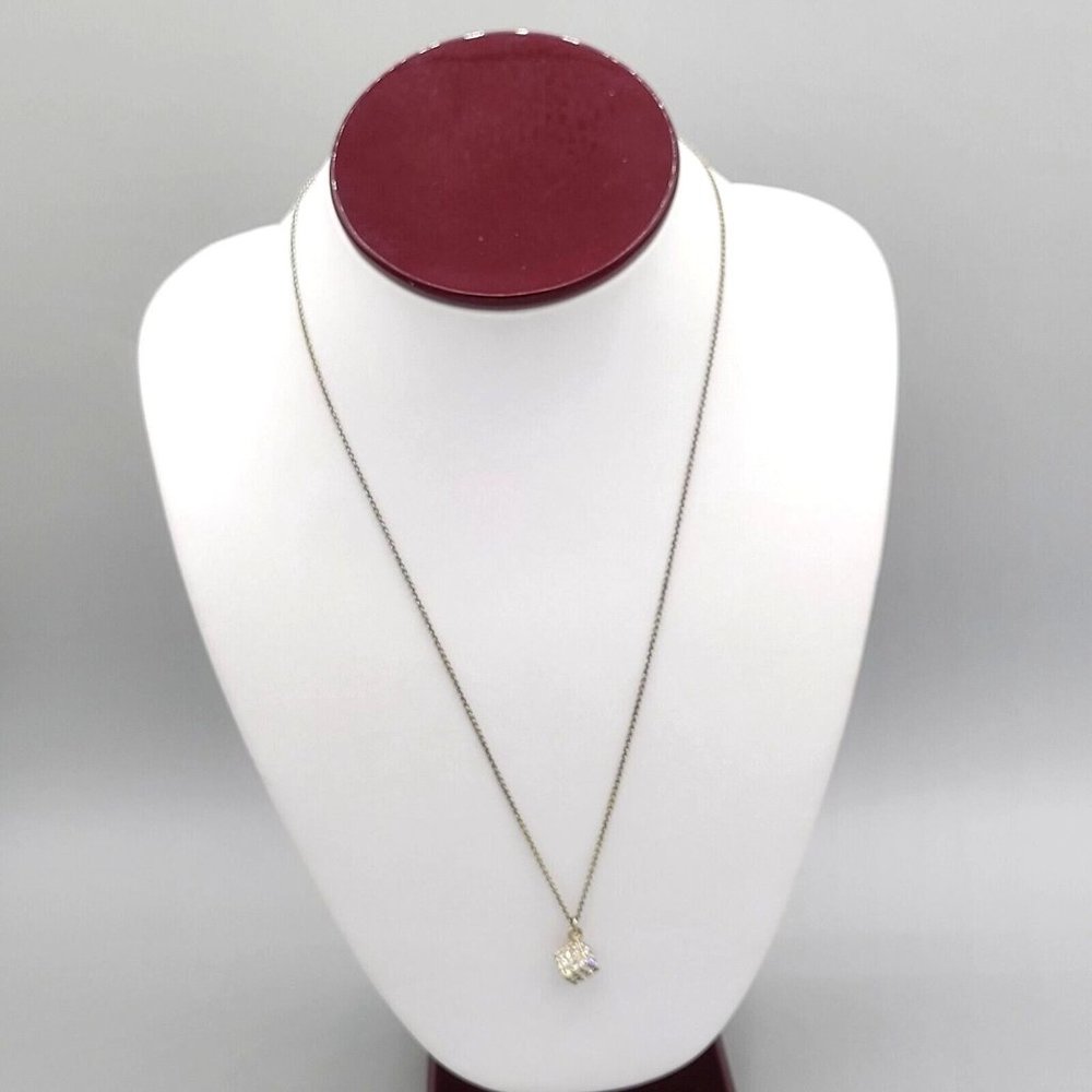 Steve Madden Signed Womens Rhinestone Cube Pendant Gold Tone Necklace 20 in - Picture 2 of 6